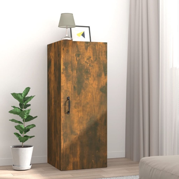 Mobile Pensile Muro Rovere Fumo 34,5x34x90 cm Legno Multistrato