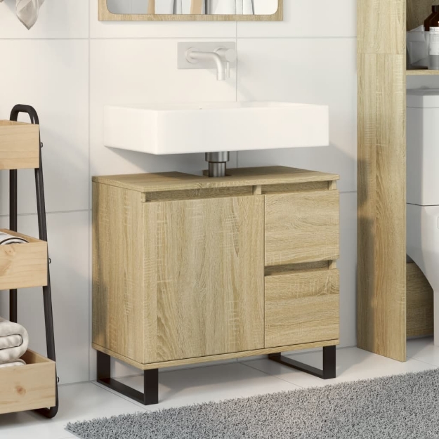 Armadietto da Bagno Rovere Sonoma 65x33x60 cm Legno Multistrato