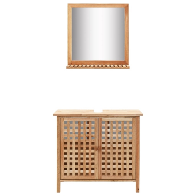 Mobiletto per Lavello con Specchio in Legno Massello di Noce
