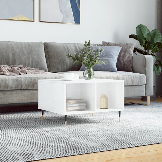 Tavolino Salotto Bianco Lucido 60x50x36,5 cm Legno Multistrato