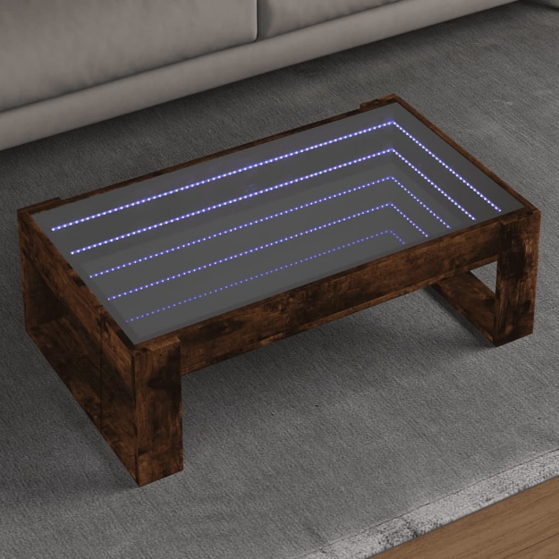 Tavolino da Salotto con LED Infinity Rovere Fumo 90x53x30 cm
