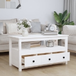 Tavolino da Salotto Bianco 102x49x55 cm Legno Massello di Pino