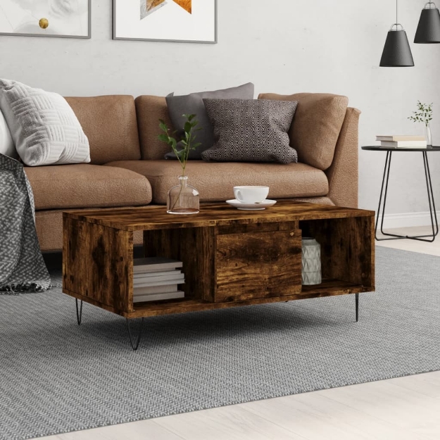 Tavolino da Salotto Rovere Fumo 90x50x36,5 cm Legno Multistrato