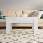 Tavolino Salotto Bianco Lucido 101x49x52 cm Legno Multistrato
