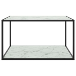 Tavolino da Salotto Nero con Vetro Marmo Bianco 90x90x50 cm