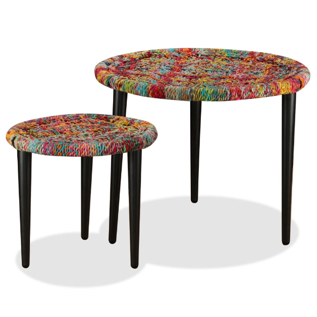 Set Tavolini Salotto 2 pz con Dettagli Chindi Onde Multicolore