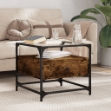 Tavolino con Piano in Vetro Rovere Fumo 50x50x45 cm Acciaio