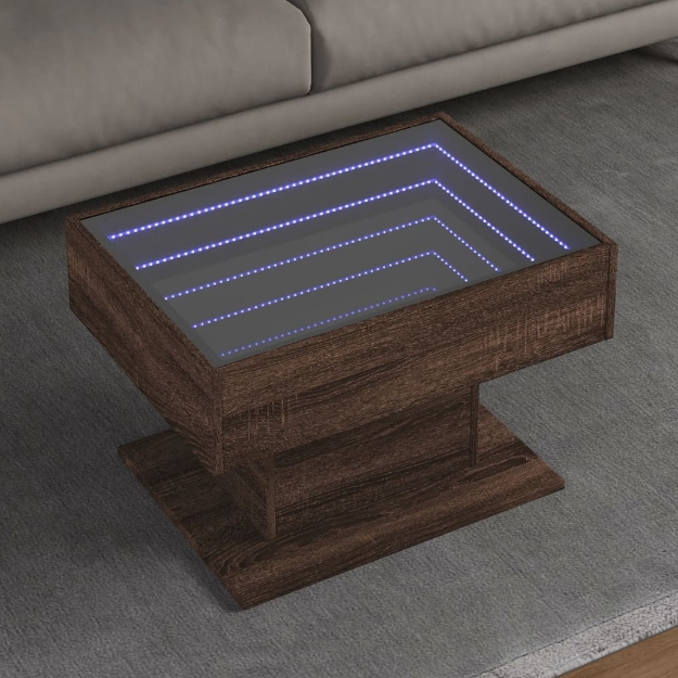 Tavolino Salotto con LED Rovere Marrone 70x50x45 cm Multistrato