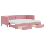 Divano Letto Estraibile con Cassetti Rosa 80x200 cm Velluto