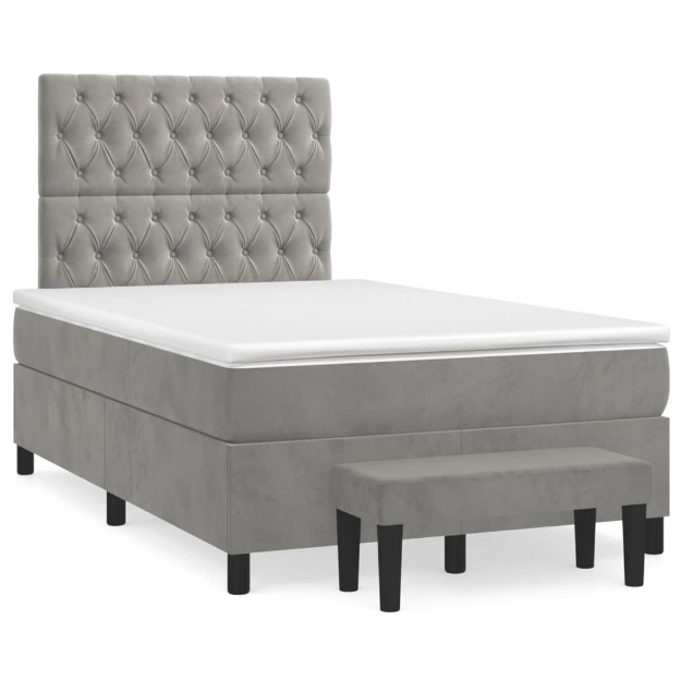 Giroletto a Molle con Materasso Grigio Chiaro 120x190cm Velluto