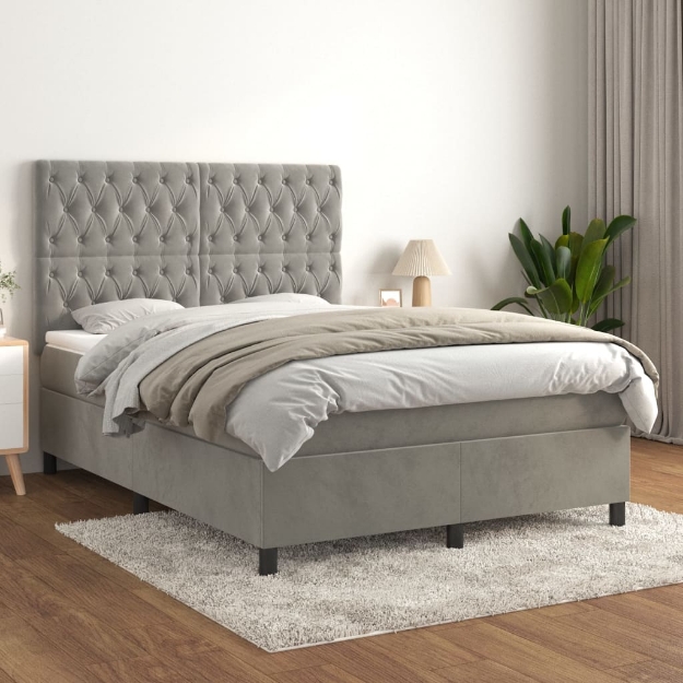 Giroletto a Molle con Materasso Grigio Chiaro 140x200cm Velluto