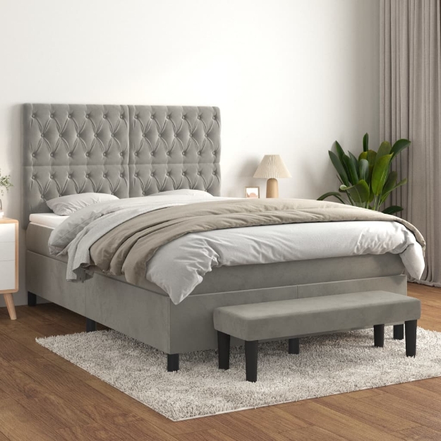 Giroletto a Molle con Materasso Grigio Chiaro 140x200cm Velluto