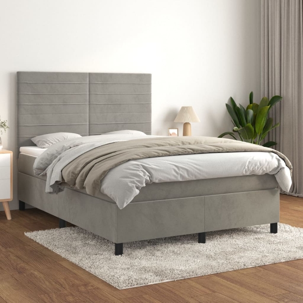 Giroletto a Molle con Materasso Grigio Chiaro 140x200cm Velluto