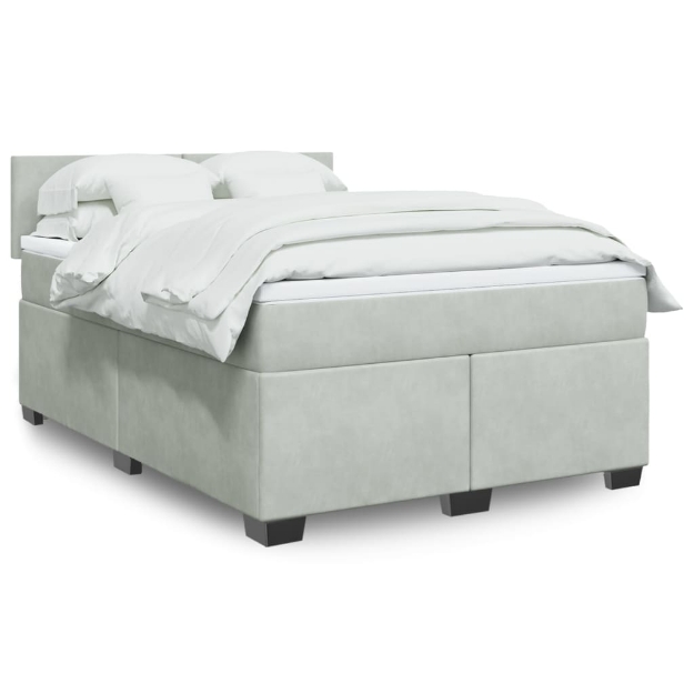 Giroletto a Molle con Materasso Grigio Chiaro 160x200cm Velluto
