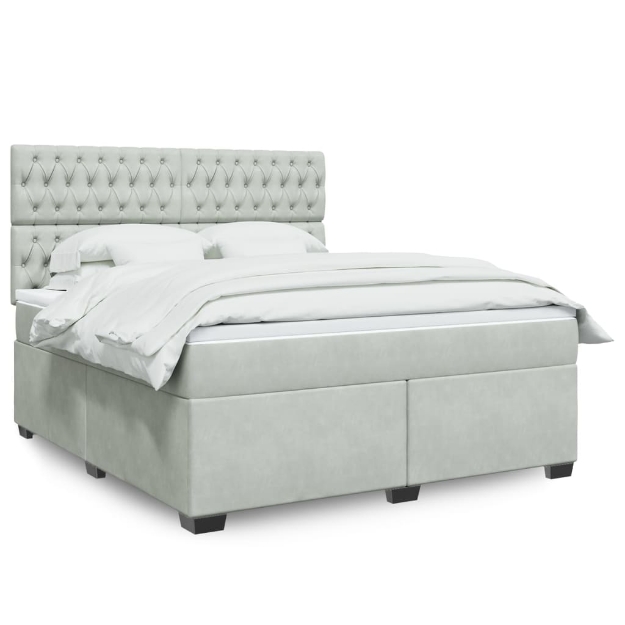 Giroletto a Molle con Materasso Grigio Chiaro 180x200cm Velluto
