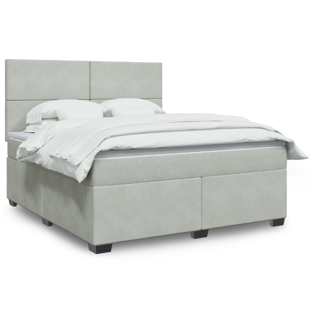 Giroletto a Molle con Materasso Grigio Chiaro 180x200cm Velluto