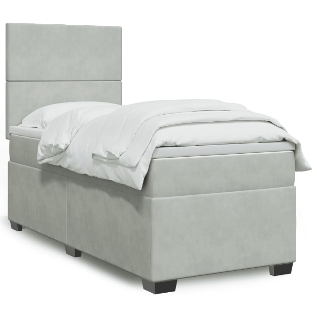 Giroletto a Molle con Materasso Grigio Chiaro 90x190 cm Velluto