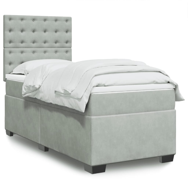 Giroletto a Molle con Materasso Grigio Chiaro 90x190 cm Velluto