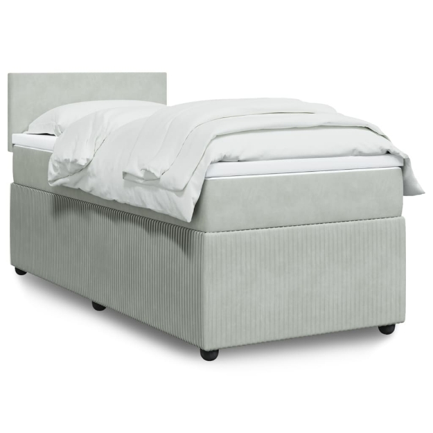 Giroletto a Molle con Materasso Grigio Chiaro 90x190 cm Velluto