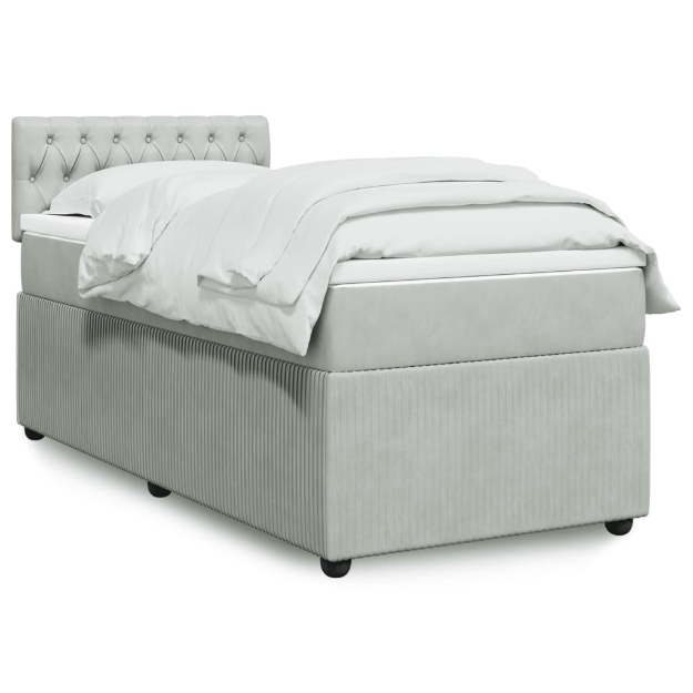 Giroletto a Molle con Materasso Grigio Chiaro 90x190 cm Velluto