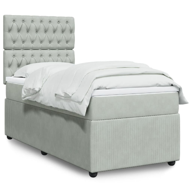Giroletto a Molle con Materasso Grigio Chiaro 90x190 cm Velluto