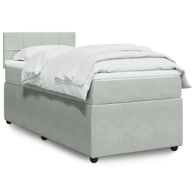 Giroletto a Molle con Materasso Grigio Chiaro 90x190 cm Velluto