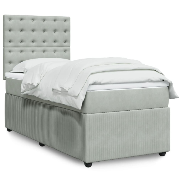 Giroletto a Molle con Materasso Grigio Chiaro 90x190 cm Velluto