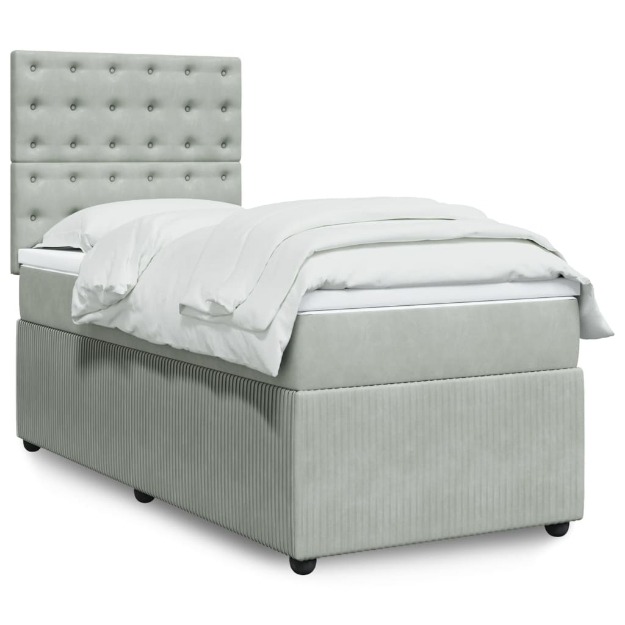 Giroletto a Molle con Materasso Grigio Chiaro 90x190 cm Velluto