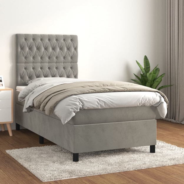 Giroletto a Molle con Materasso Grigio Chiaro 90x200 cm Velluto
