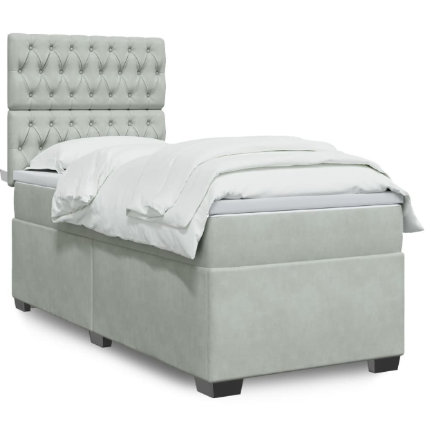 Giroletto a Molle con Materasso Grigio Chiaro 90x200 cm Velluto