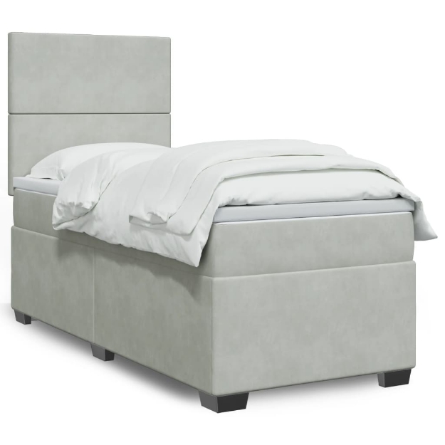 Giroletto a Molle con Materasso Grigio Chiaro 90x200 cm Velluto