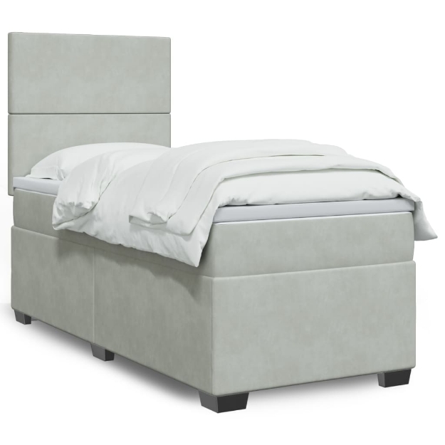 Giroletto a Molle con Materasso Grigio Chiaro 90x200 cm Velluto