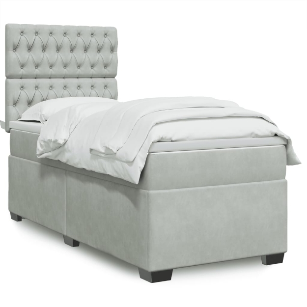 Giroletto a Molle con Materasso Grigio Chiaro 90x200 cm Velluto