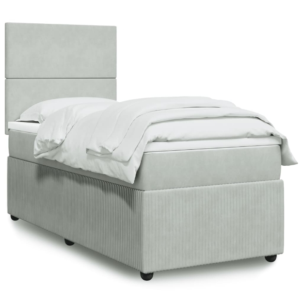 Giroletto a Molle con Materasso Grigio Chiaro 90x200 cm Velluto