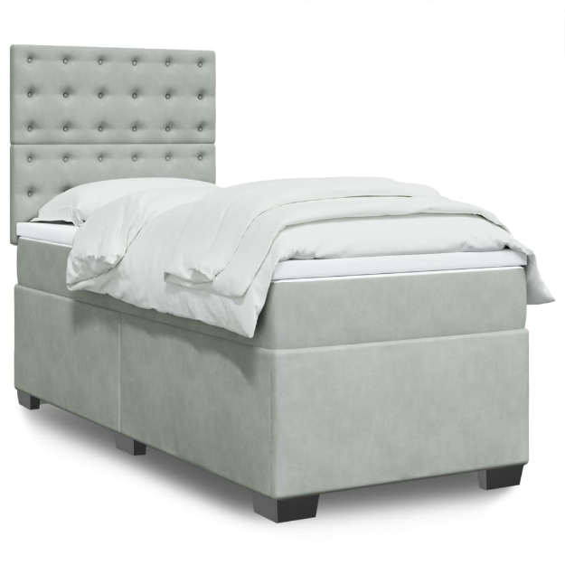 Giroletto a Molle con Materasso Grigio Chiaro 90x200 cm Velluto