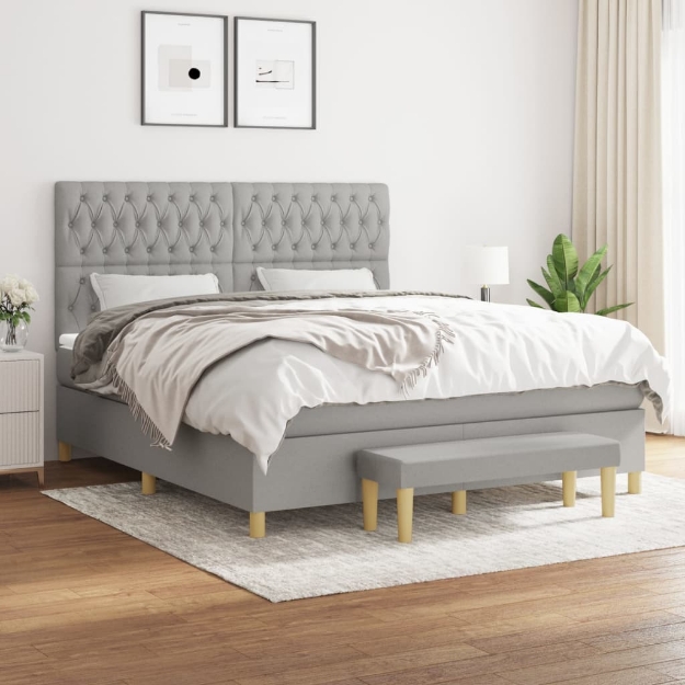 Giroletto a Molle con Materasso Grigio Chiaro180x200 cm Tessuto