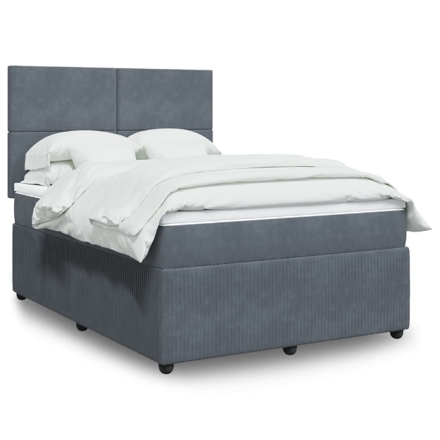 Giroletto a Molle con Materasso Grigio Scuro 140x200 cm Velluto
