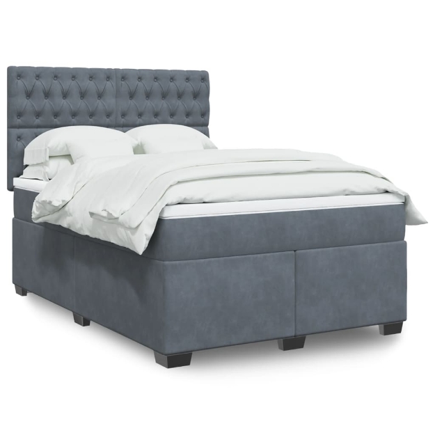 Giroletto a Molle con Materasso Grigio Scuro 140x200 cm Velluto