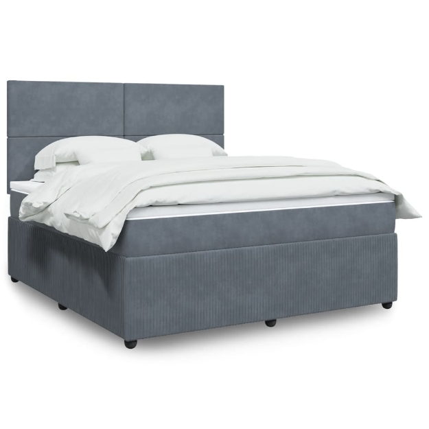 Giroletto a Molle con Materasso Grigio Scuro 180x200 cm Velluto