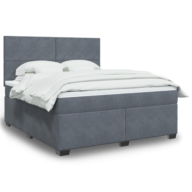 Giroletto a Molle con Materasso Grigio Scuro 180x200 cm Velluto