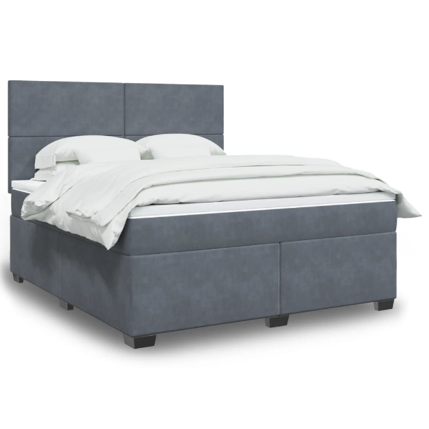 Giroletto a Molle con Materasso Grigio Scuro 180x200 cm Velluto