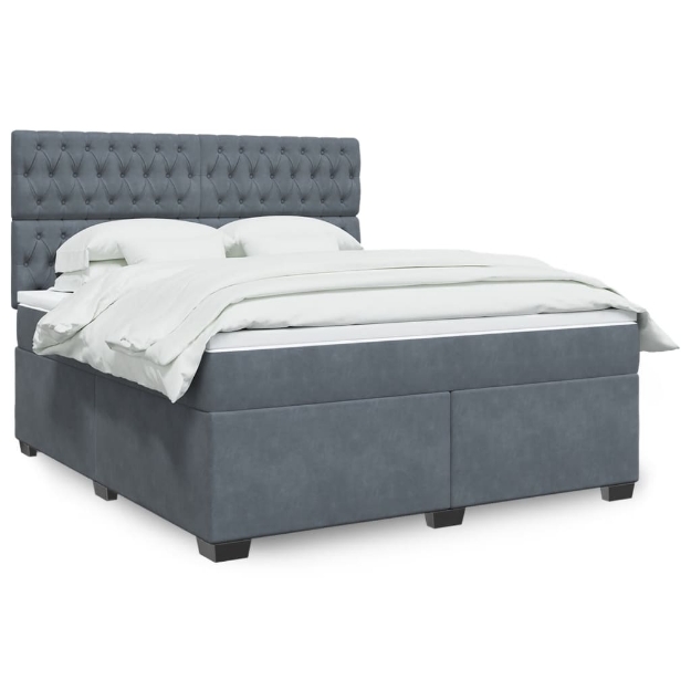 Giroletto a Molle con Materasso Grigio Scuro 180x200 cm Velluto