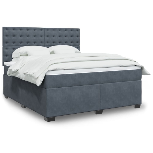 Giroletto a Molle con Materasso Grigio Scuro 180x200 cm Velluto