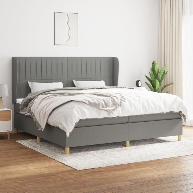 Giroletto a Molle con Materasso Grigio Scuro 200x200 cm Tessuto