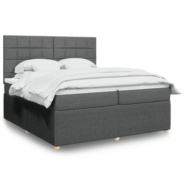 Giroletto a Molle con Materasso Grigio Scuro 200x200 cm Tessuto