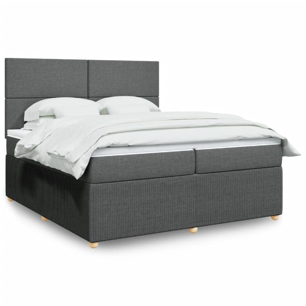 Giroletto a Molle con Materasso Grigio Scuro 200x200 cm Tessuto