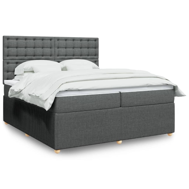 Giroletto a Molle con Materasso Grigio Scuro 200x200 cm Tessuto