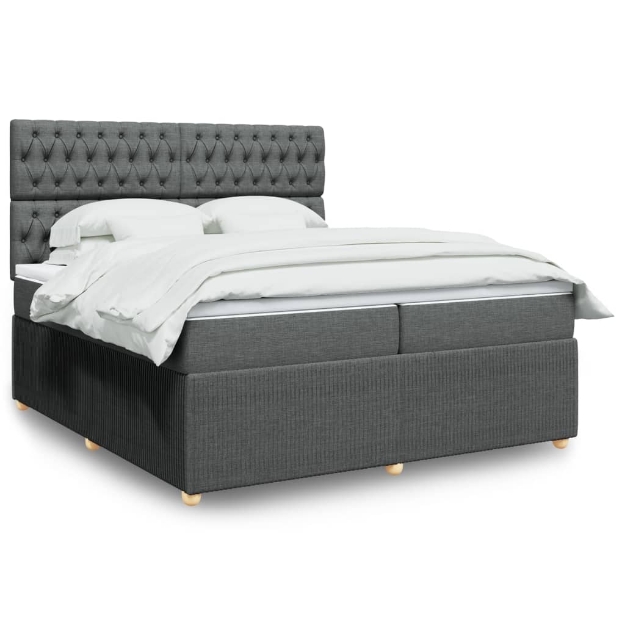 Giroletto a Molle con Materasso Grigio Scuro 200x200 cm Tessuto