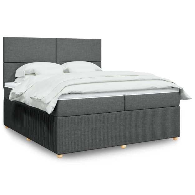 Giroletto a Molle con Materasso Grigio Scuro 200x200 cm Tessuto