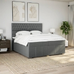 Giroletto a Molle con Materasso Grigio Scuro 200x200 cm Tessuto